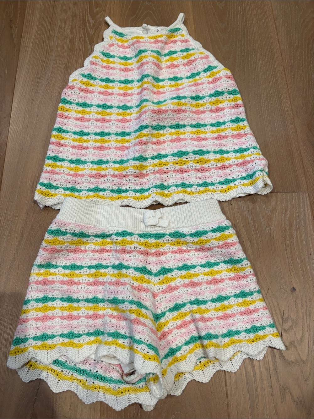 Janie and Jack Girls' Size 7 Crochet Stripe Tank & Shorts Set.